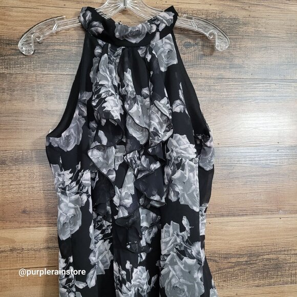 Vtg iz Byer Floral Ruffle Chiffon Top Size L Tie Neck Ethereal Whimsy Feminine - Picture 3 of 12